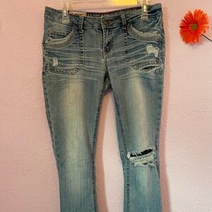 First 1st Kiss jeans 9 flare leg ripped distressed boho